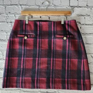 Loft plaid mini skirt, maroon, navy blue, pink. Size 12